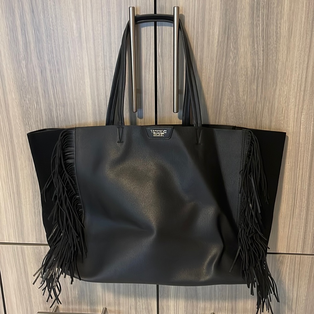 Victoria's Secret Fringe Leather Tote Black